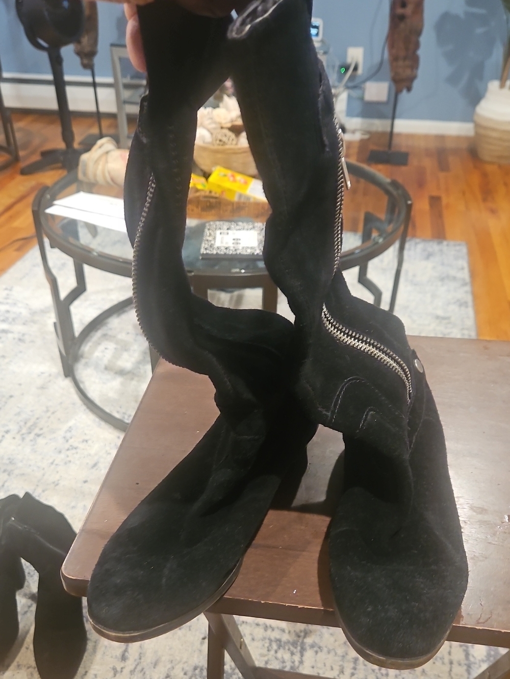 Nine West Black Suede Over-the-Knee Zip Boots
